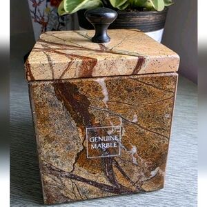 Genuine Marble Storage Box with Lid Marble Natural Stone Trinket Box Brown Metal